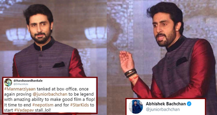 Troll Asks Abhishek Bachchan To Open A Vada Paav Stall After Manmarziyaan’s Failure And The Actor Has A Better Idea for Him